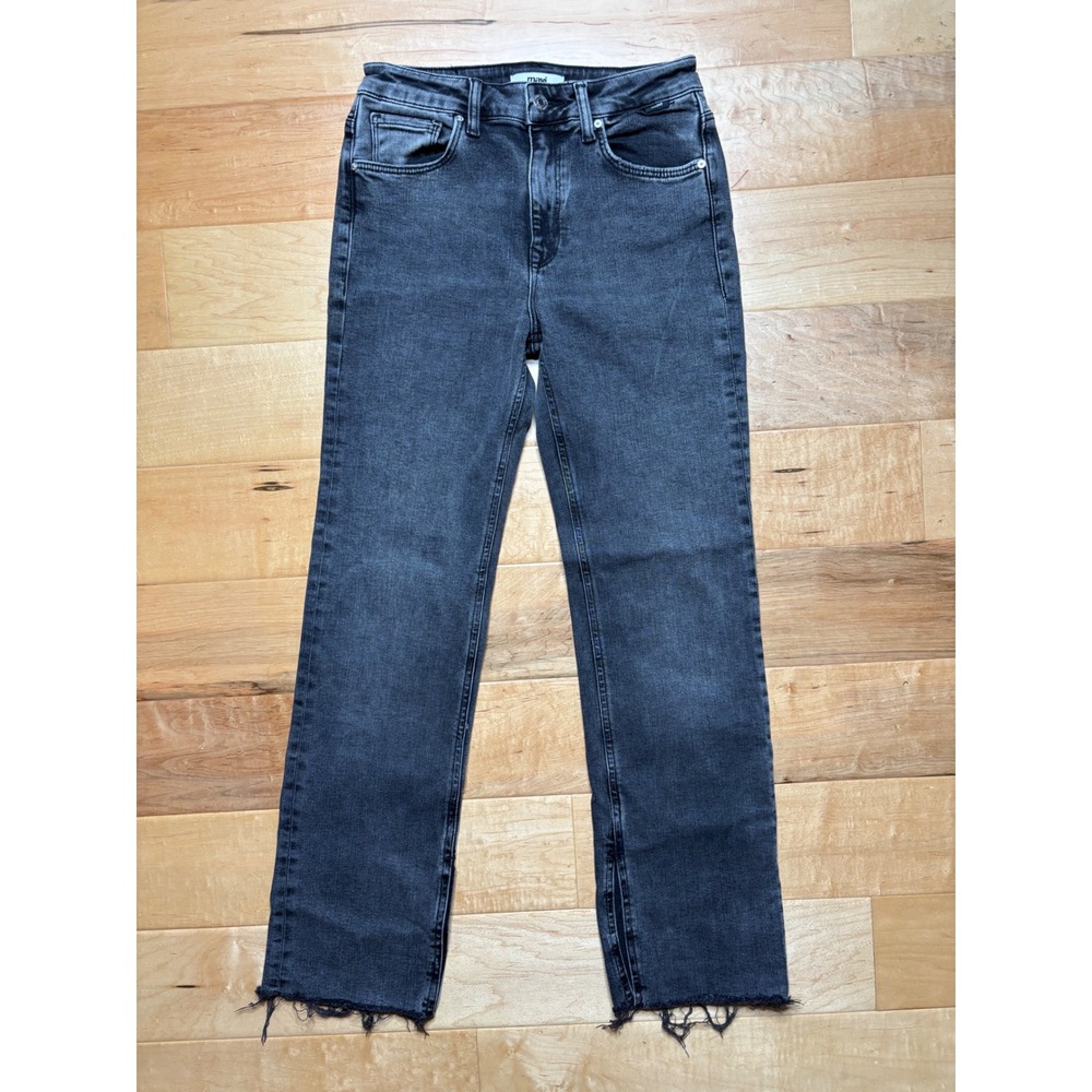 Mavi Maria Slit Hem Jeans Women 27 (Tag 28) High Rise Raw Hem Straight Leg Black